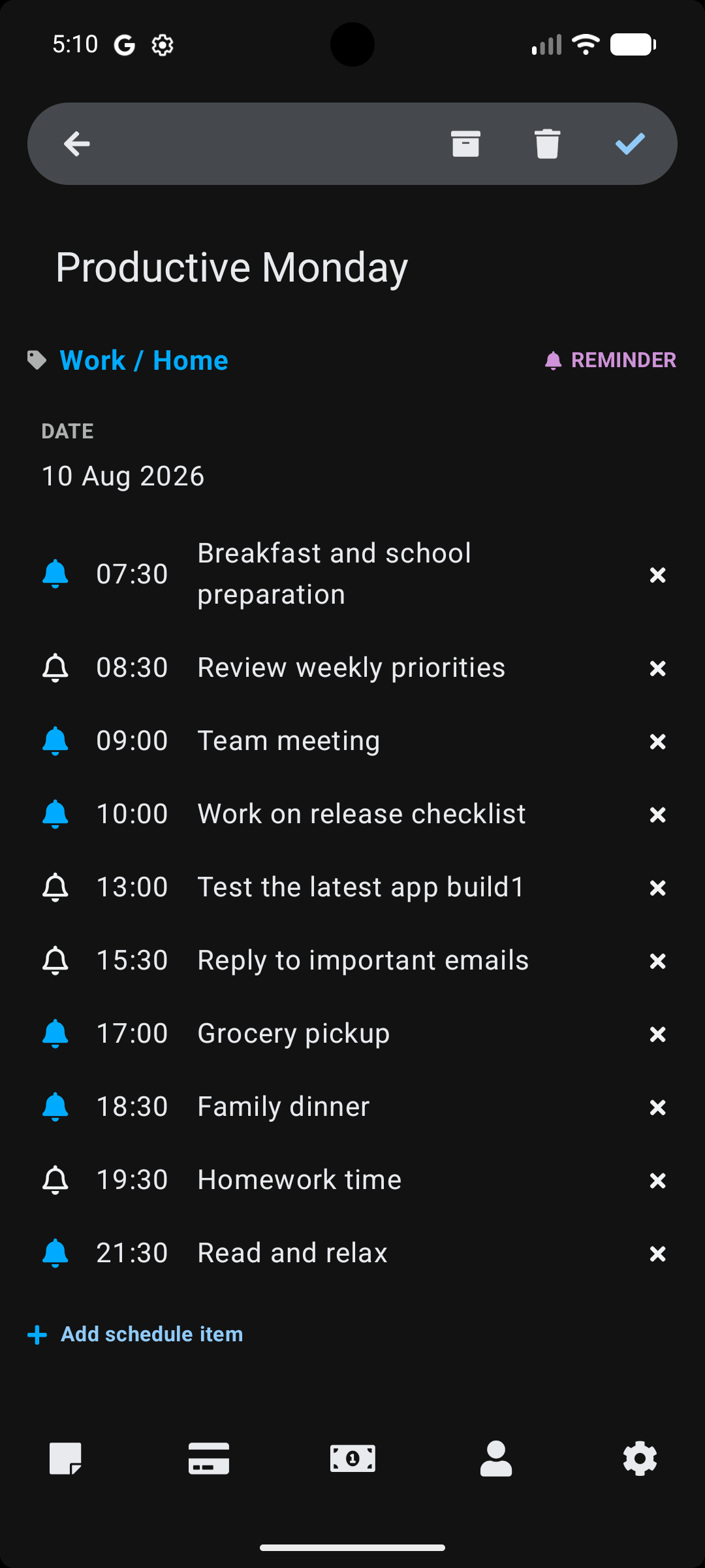 Stowlet reminder items screen