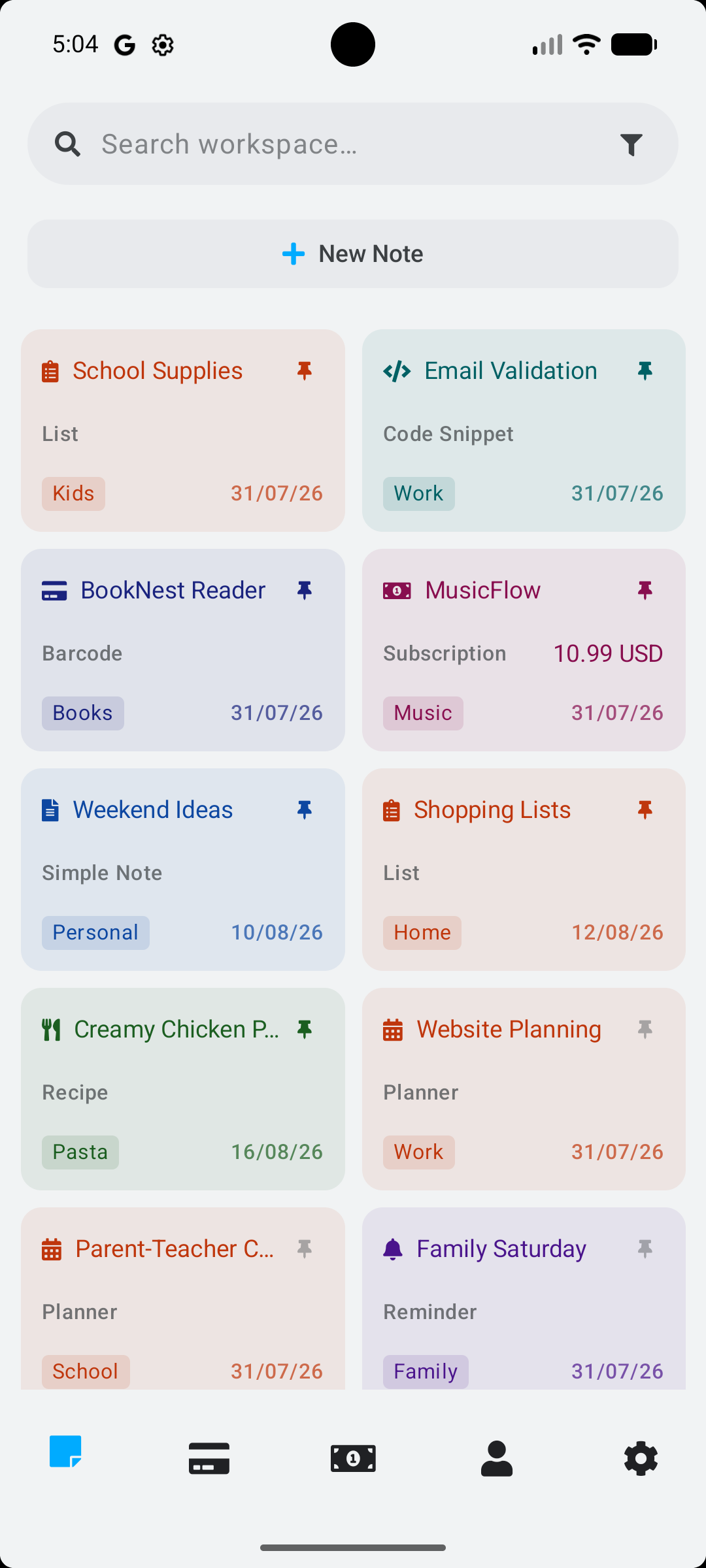 Stowlet items screen